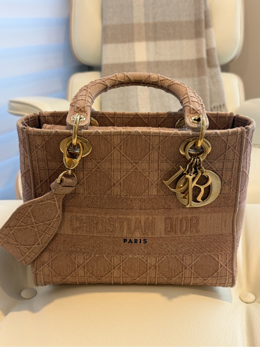 Dior Mini Lady Dior Tote in Dusty Pink with Gold Hardware